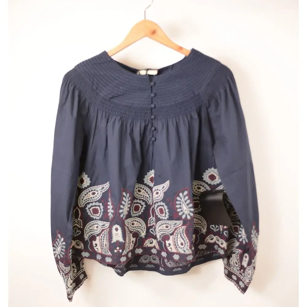 Tuckernuck Navy Embroidered Lucia Blouse Size - L